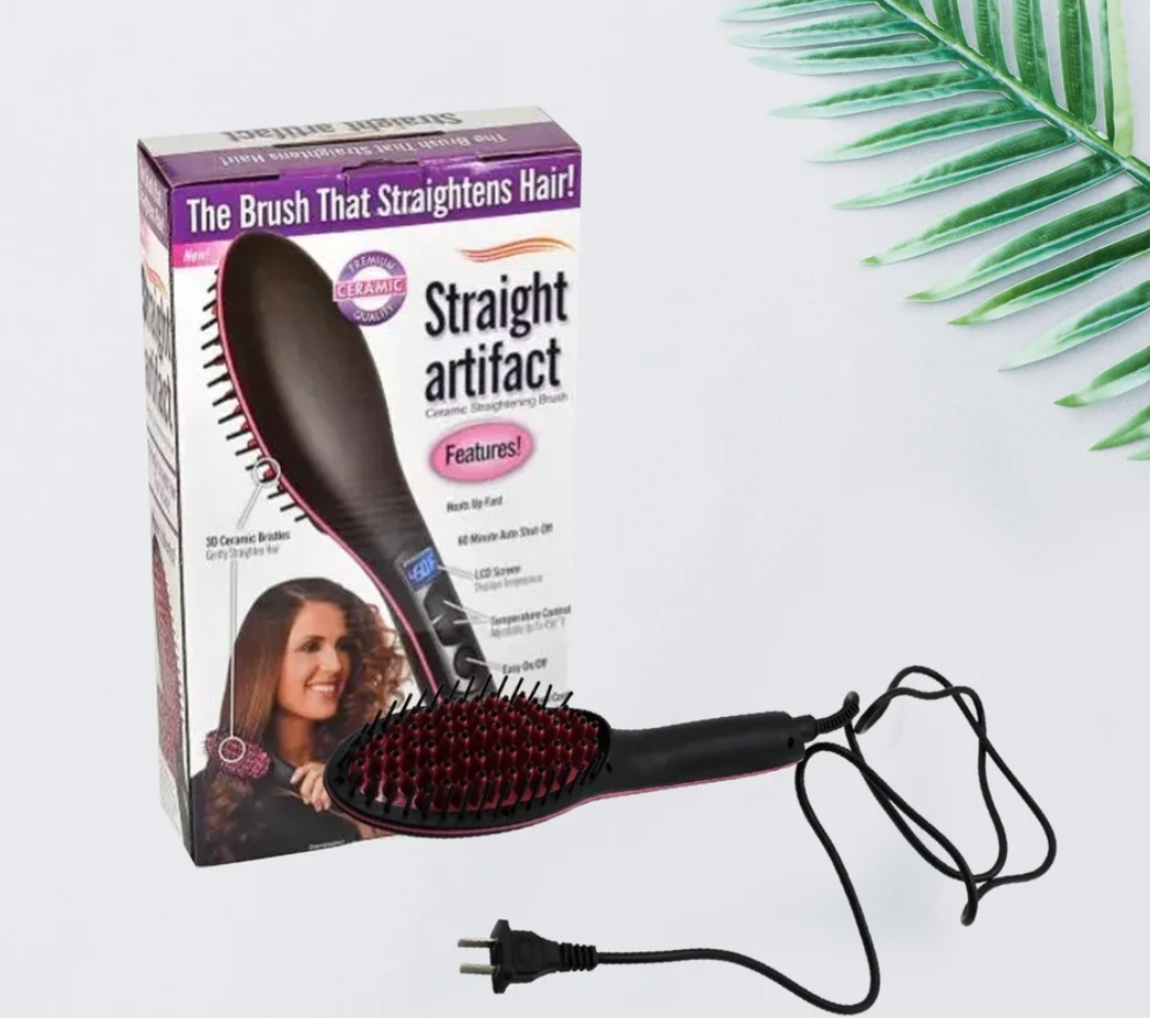 Amarah- 2-in-1 Hair Brush Straightener-Anti-Static Ceramic Fast Heating Hair
