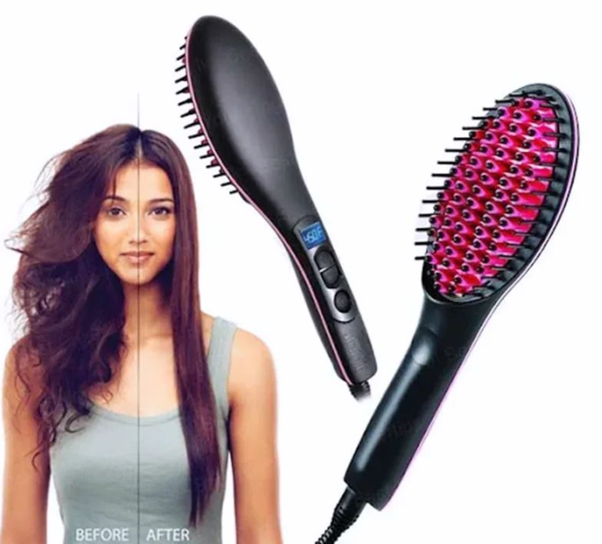 Amarah- 2-in-1 Hair Brush Straightener-Anti-Static Ceramic Fast Heating Hair